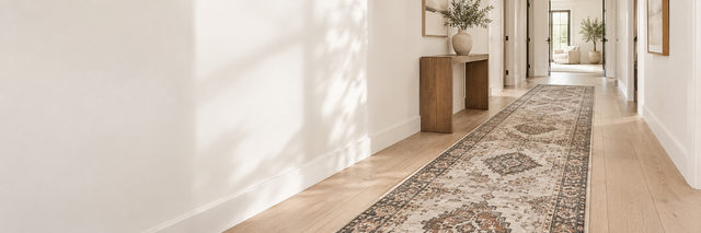 A kitchen runner between two counters