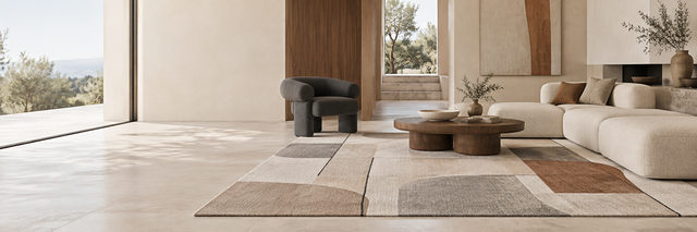 Geometric rugs and curved furniture