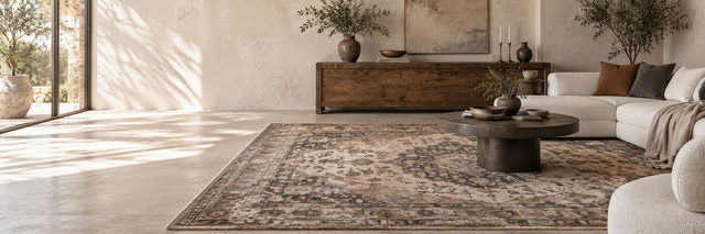 Cream rugs with warm wood