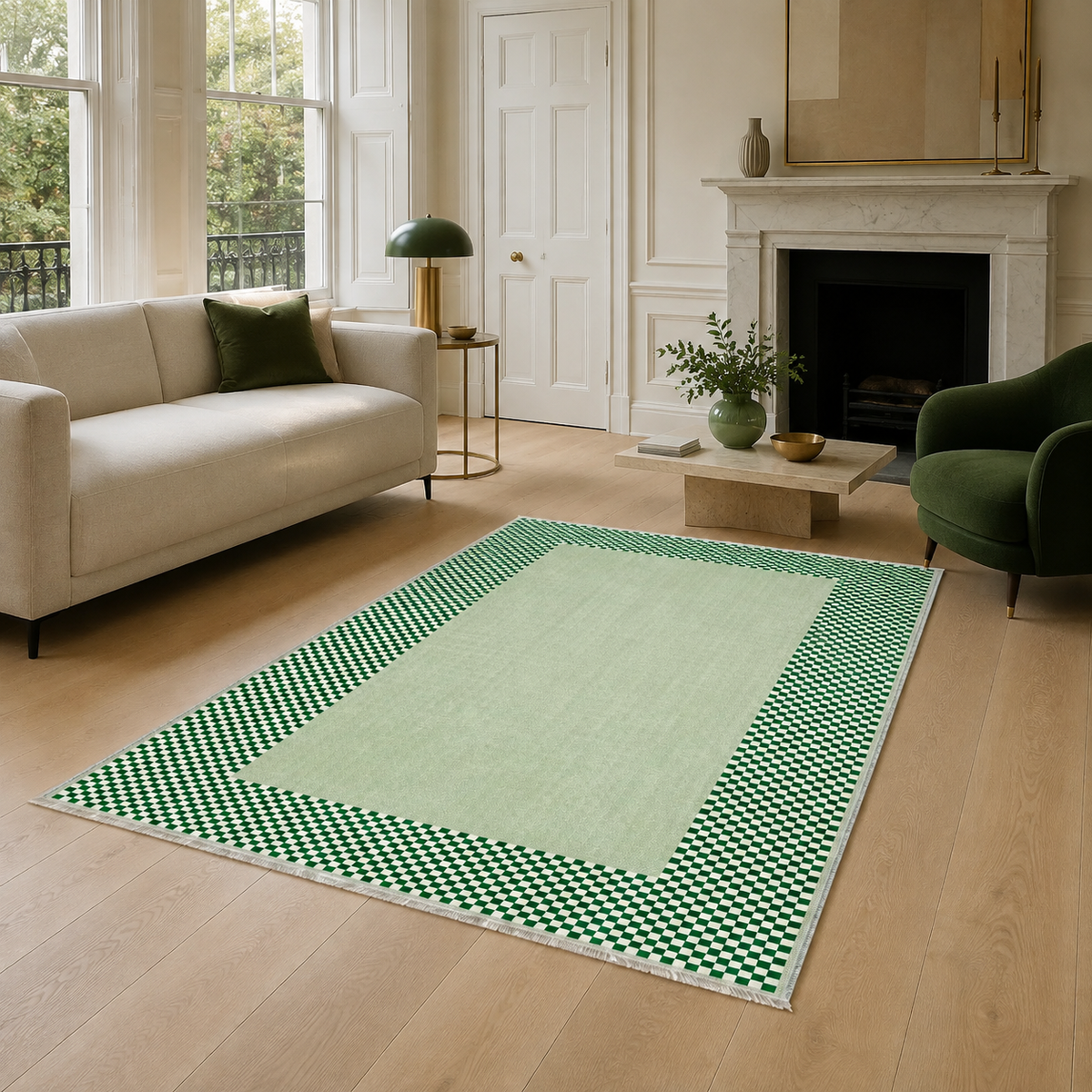 Isometric Olive – washable rug