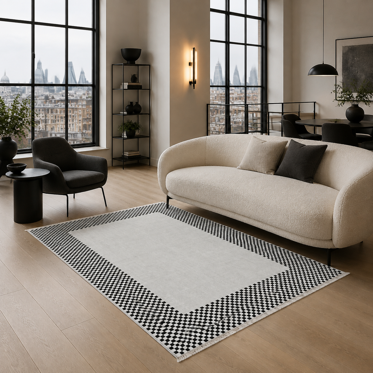 Quadrant Pewter – washable rug