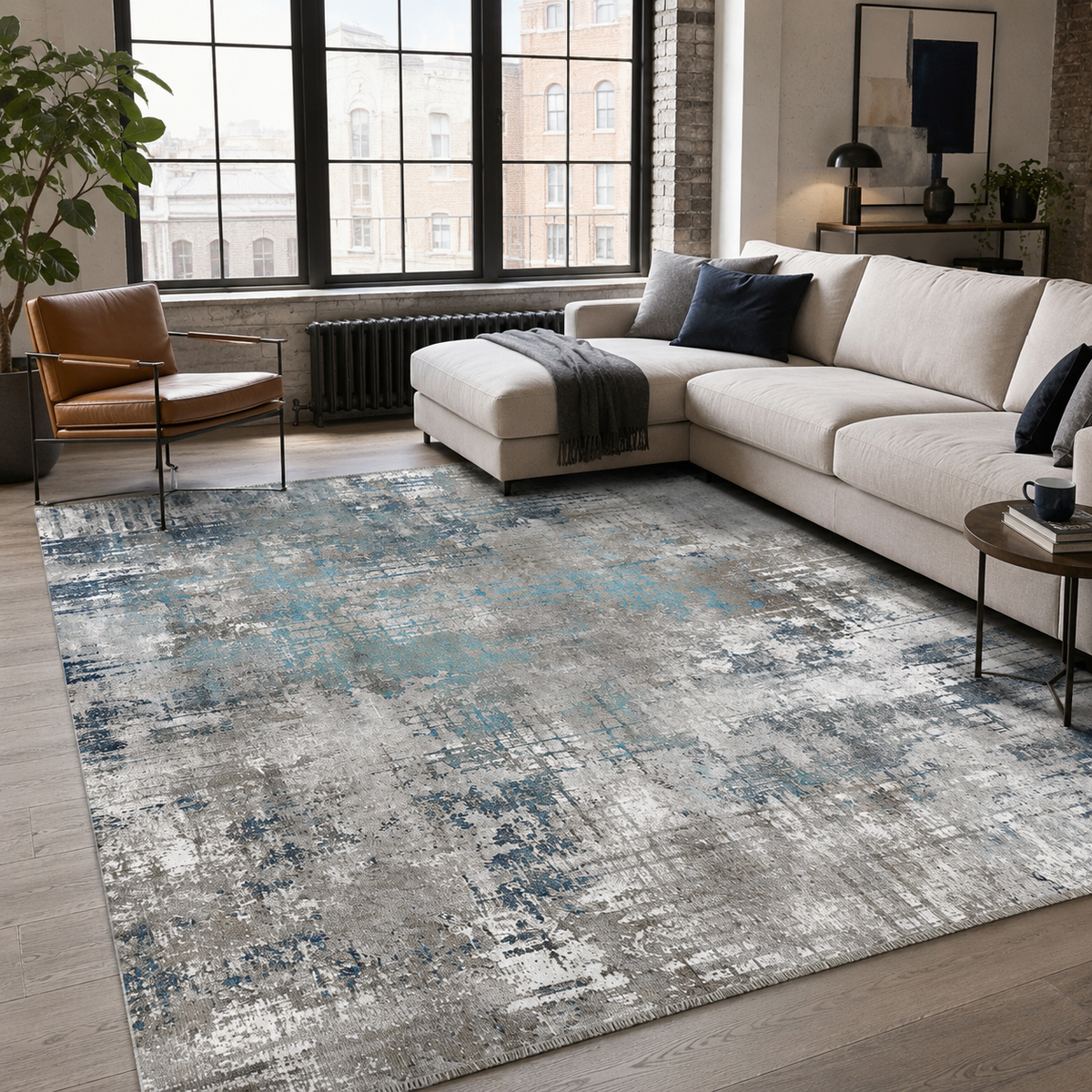 Oblique Slate – washable rug