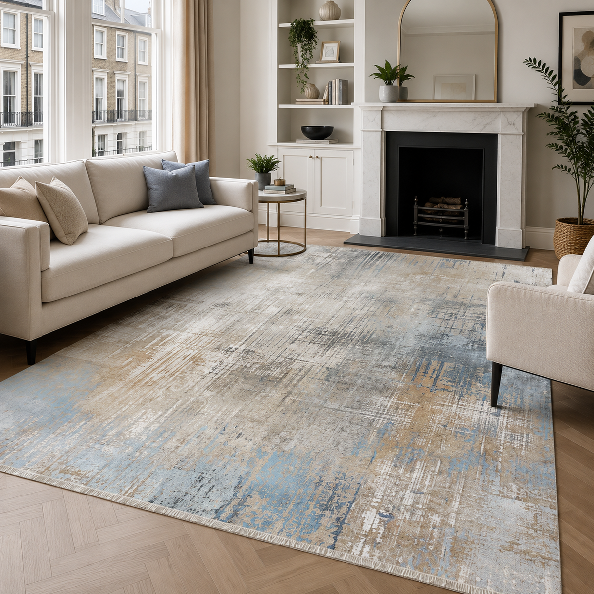 Oblique Pewter – washable rug
