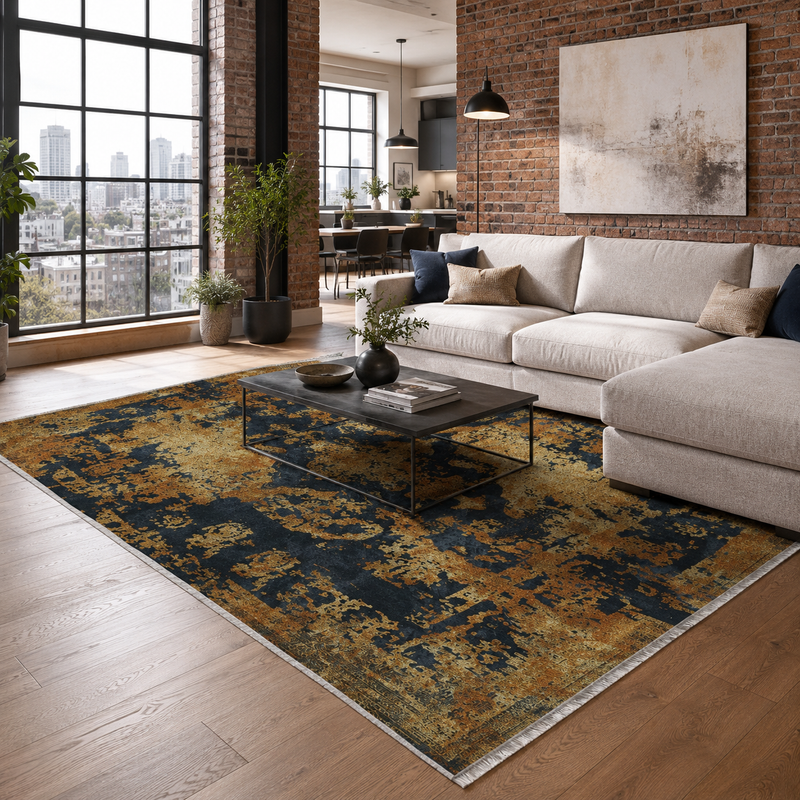 Faded Grandeur Slate Black – washable rug