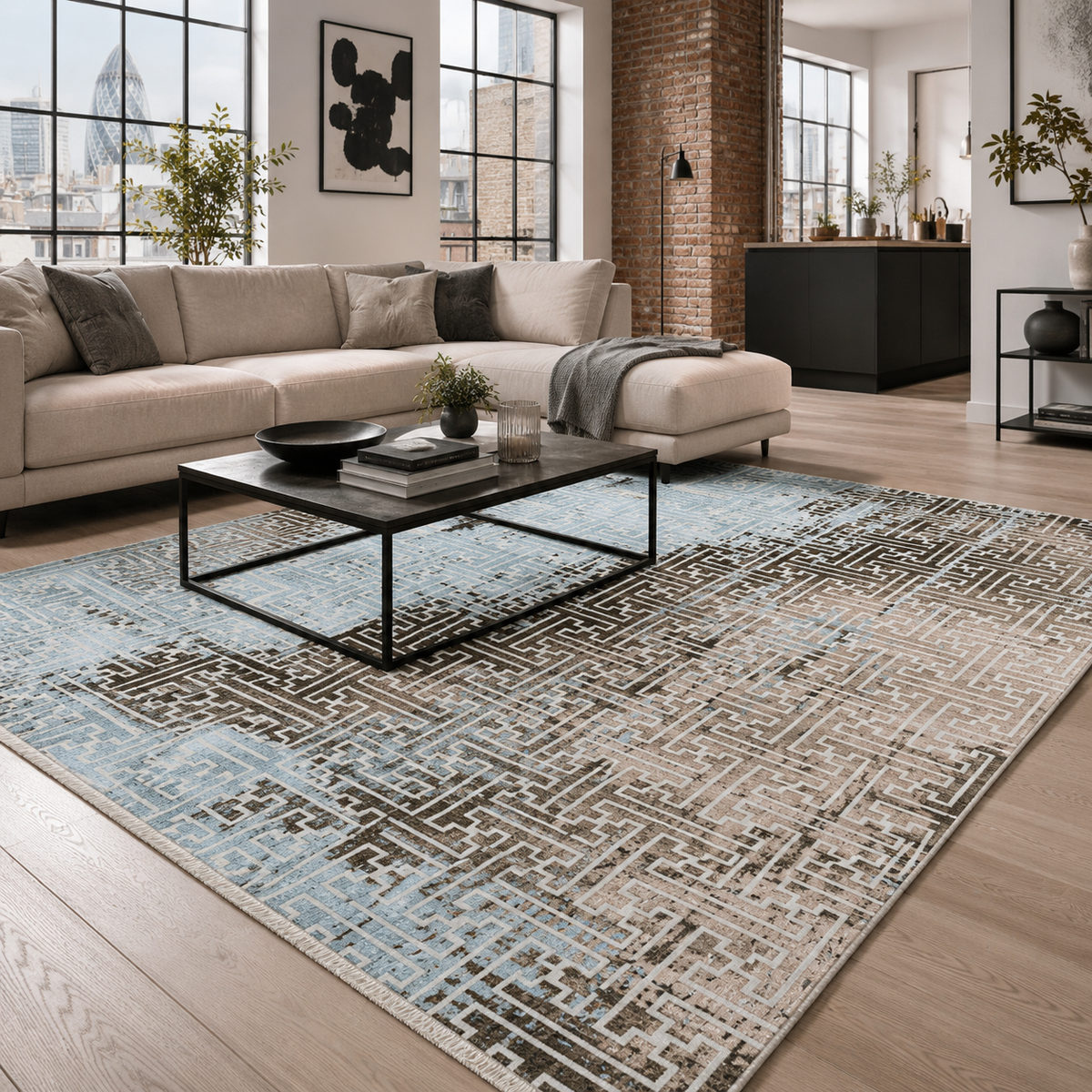 Kaleido Denim – washable rug