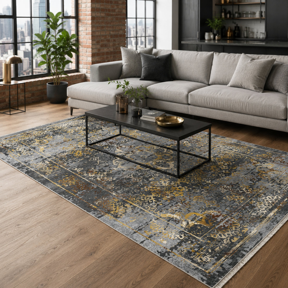 Kashan Slate – washable rug