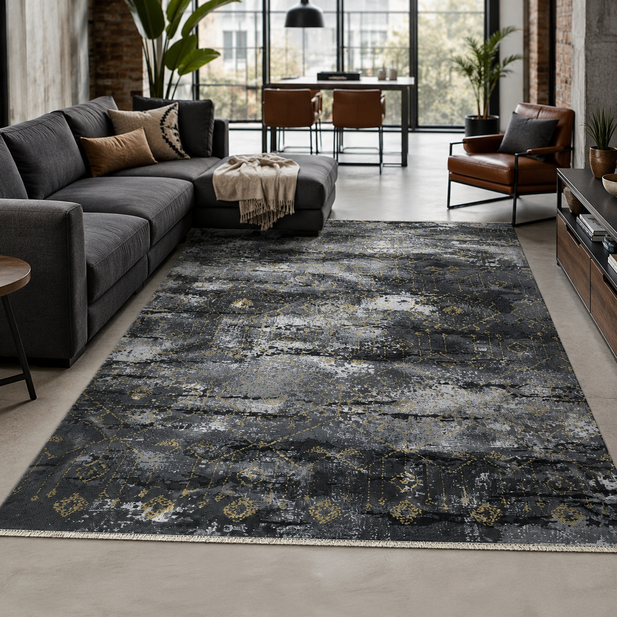 Contour Charcoal – washable rug