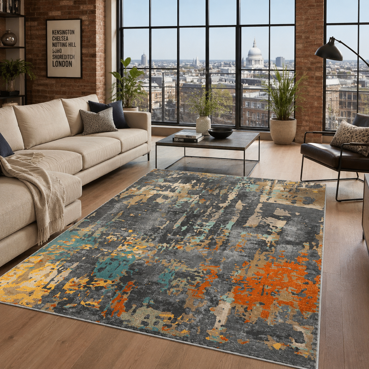 Bergamo Pewter – washable rug