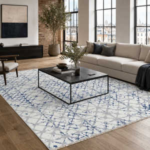 Greek Key Indigo – washable rug