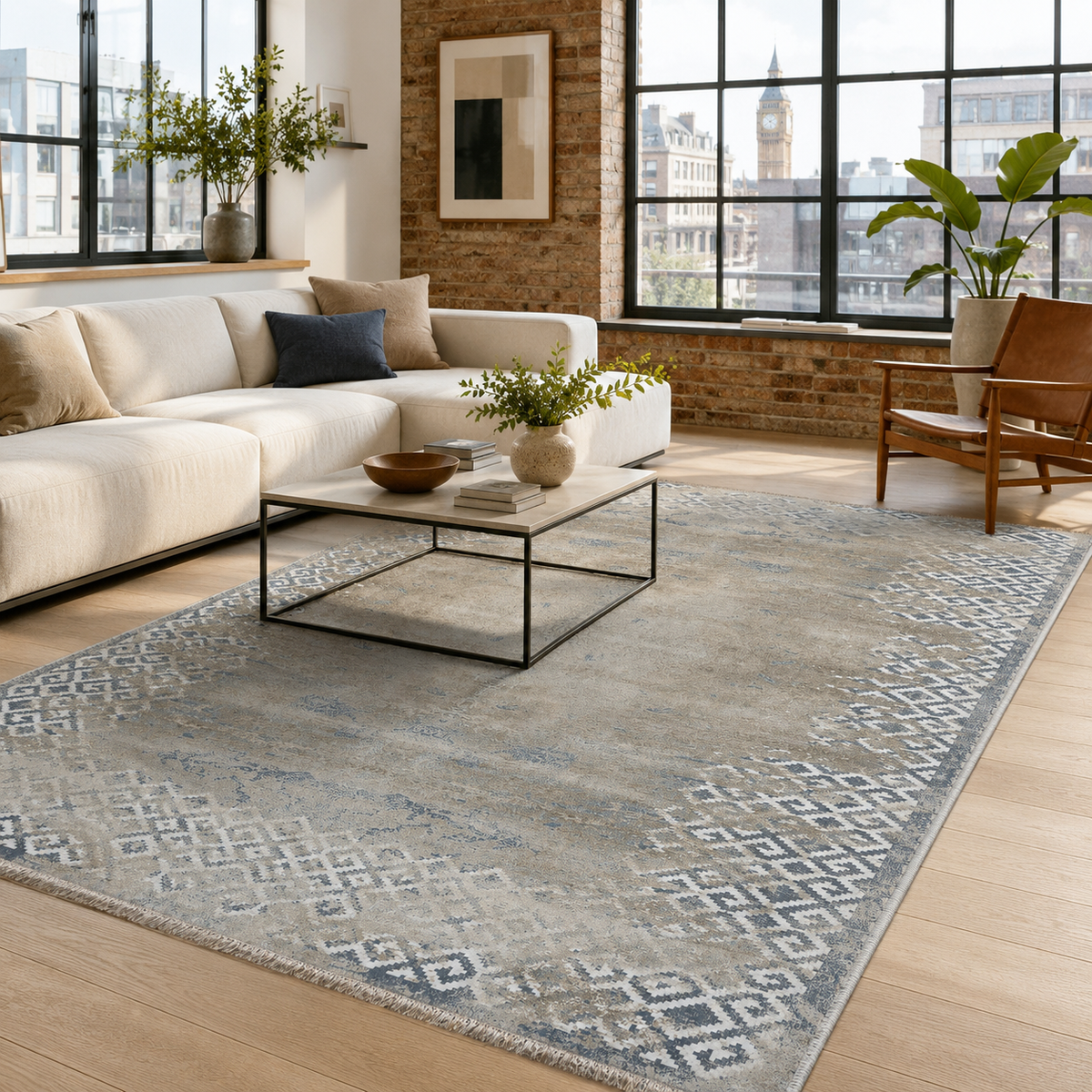 Basketweave Azure – washable rug