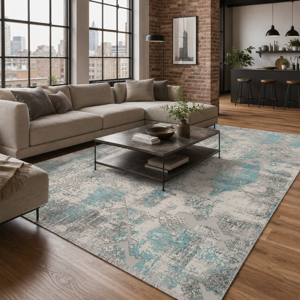 Hexad Azure – washable rug